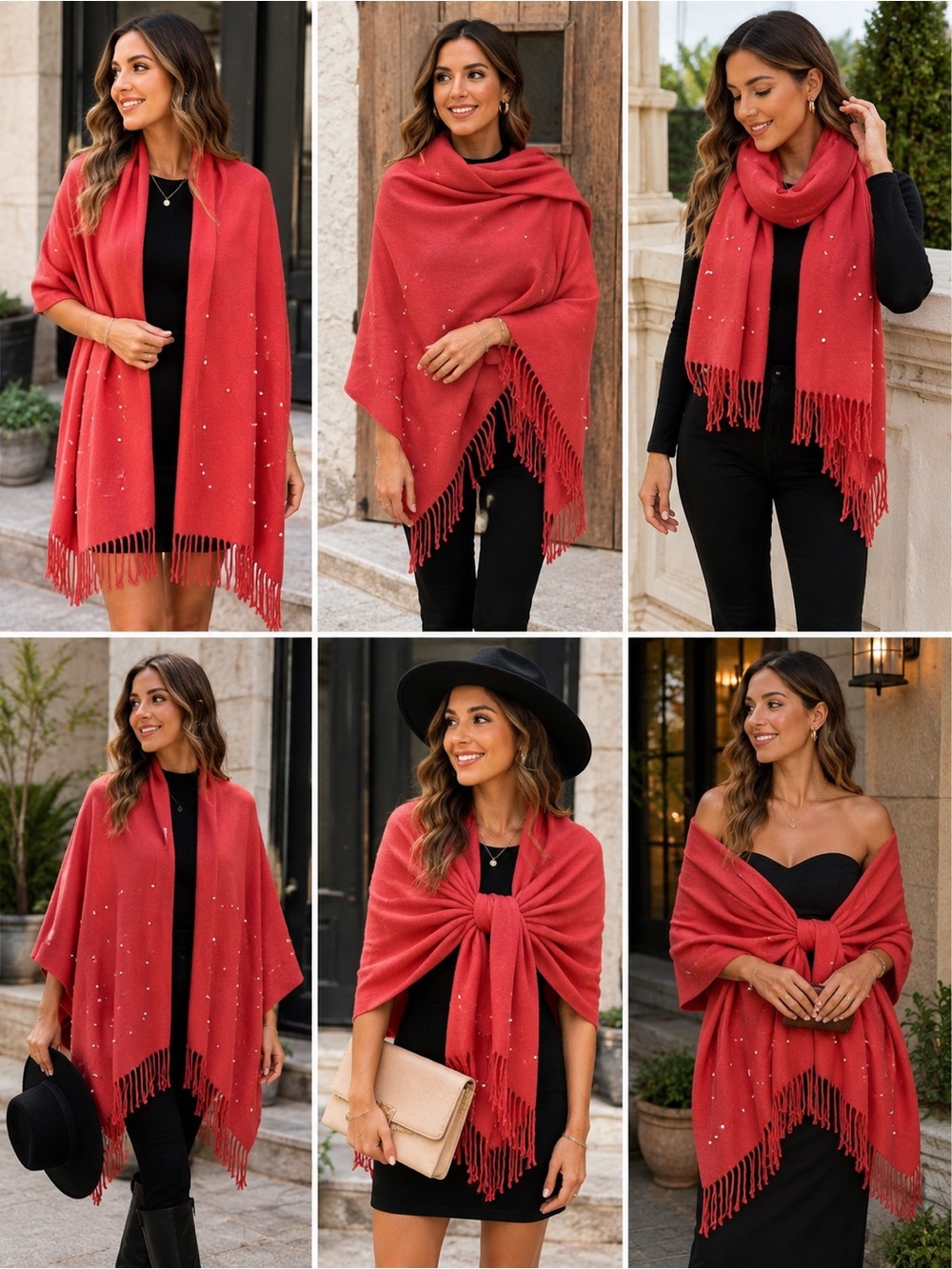 Pretty Persuasions Pearl Fringe Wrap Shawl Coral Acrylic Scarf NWT 36x24